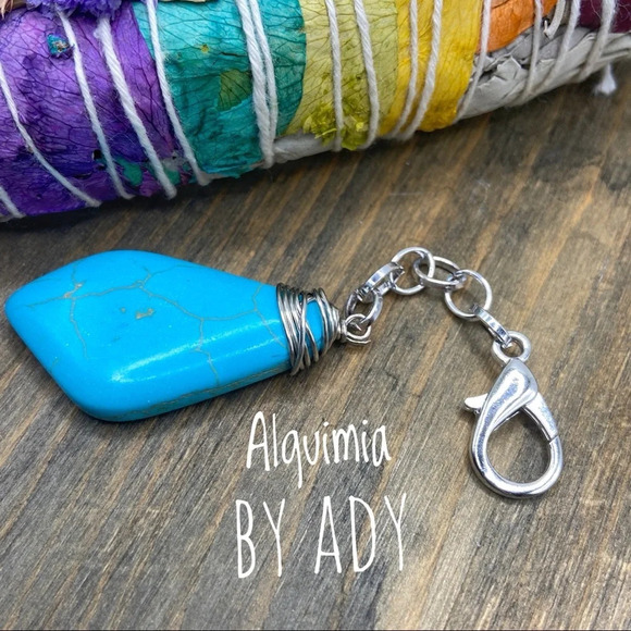 Turquoise and silver Key chain card holder Throat chakra protection stone - Picture 1 of 2